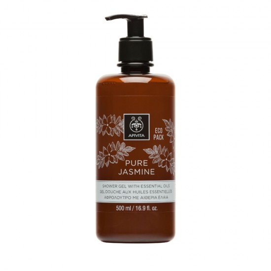 Gel de dus APIVITA, Eco Pack Pure Jasmine, cu uleiuri esentiale cu iasomie, 500 ml
