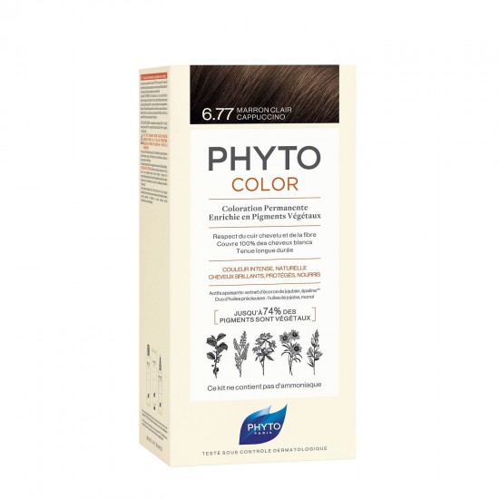 Vopsea de par, PHYTO Phytocolor culoare par fara ammoniac 6.77 Light Brown Capuccino 50ml