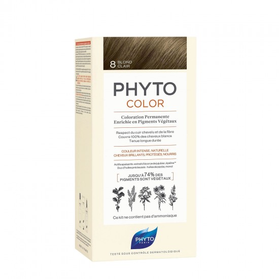 Vopsea de par, PHYTO Phytocolor culoare par fara ammoniac 8 Light Blonde 50ml