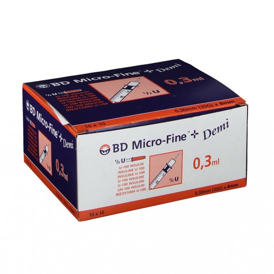 BD Micro-Fine Seringă cu insulină 0,3ml și ac 30G 0,30x8mm 100 buc