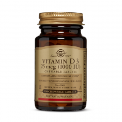 Solgar Vitamina D3 25 mcg (1000 UI) 100 Tablete Masticabile - Aromă Naturală de Căpșuni și Banane Solgar Vitamina D3 25 mcg (1000 UI) 100 Tablete Masticabile - Aromă Naturală de Căpșuni și Banane