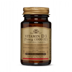 Solgar Vitamin D3 25 mcg (1000 IU) 100 Chewable Tablets - Natural Strawberry Banana Swirl Flavor Solgar Vitamin D3 25 mcg (1000 IU) 100 Chewable Tablets - Natural Strawberry Banana Swirl Flavor