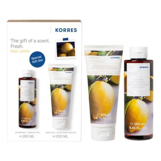 Korres Basil Lemon Gift Set Renewing Body Cleanser 250 ml + Body Milk 200 ml