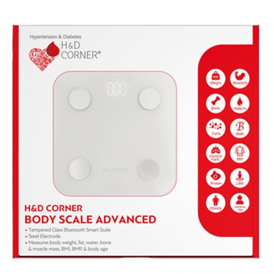 H&D Corner Body Scale Advanced (1pc) - White Smart Scale with Lipometer & Bluetooth