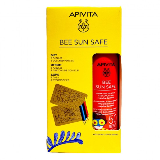 Apivita Bee Sun Safe Hydra Sun Kids Lotion SPF50 200 ml + Gift 2 Puzzles & Colored Pencils
