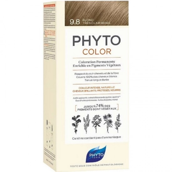 Phyto Phytocolor Hair Dye 9.8 Blonde Very Light Beige, 50ml