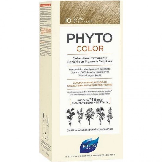 Phyto Phytocolor Permanent Hair Dye No10 Blonde Extra Clair Platinum Blonde, 50ml