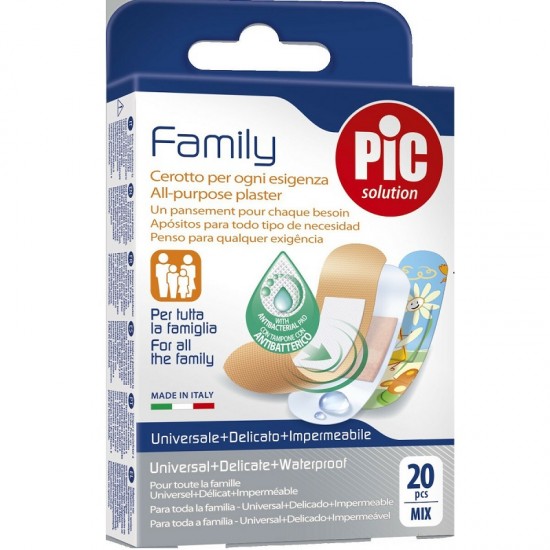 Plasturi asortati Family cu solutie antibacteriana 20 buc/cut Picsolution, 1 bucata