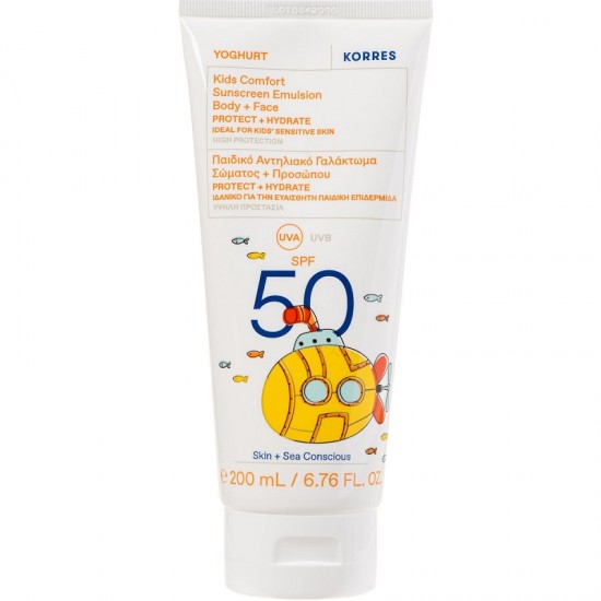 Korres Yoghurt Kids Comfort Sunscreen Emulsion Body+Face SPF50 (200ml) - Kids Body & Face Sunscreen