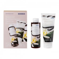 Set Korres Flori de vanilie mediteraneene Demachiant corporal regenerator 250 ml + Lapte de netezire corporală 200 ml Set Korres Flori de vanilie mediteraneene Demachiant corporal regenerator 250 ml + Lapte de netezire corporală 200 ml