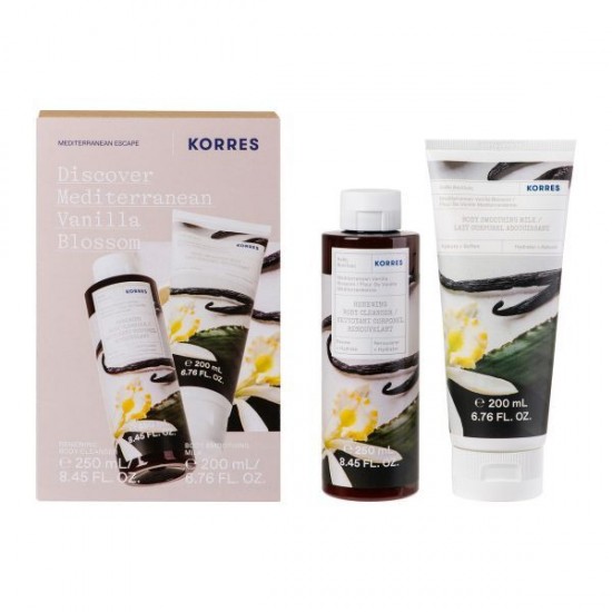 Set Korres Mediterranean Vanilla Blossom, Gel de dus 250ml & Lapte de corp 200ml, Vanilie