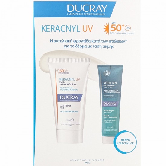 Ducray Keracnyl UV Fluid Liquid Sunscreen for Acne-Prone Skin SPF50+ 50 ml + Gift Keracnyl Cleansing Gel 100 ml