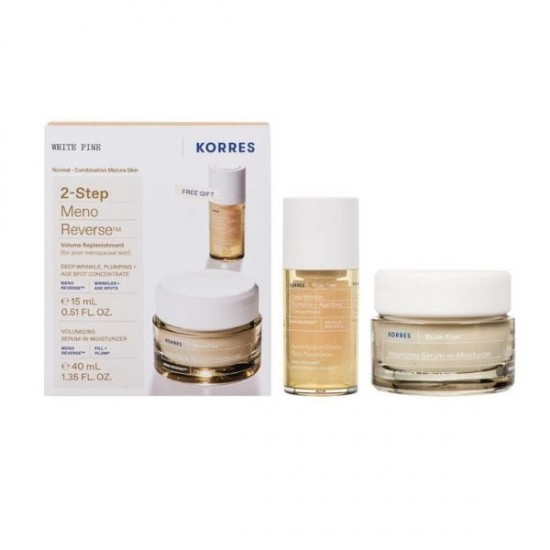 Korres White Pine 2-Step Meno Reverse White Pine Volumizing Serum-in-Moisturizer Day Cream, 40ml & Gift Deep Wrinkle Plumping + Age Spot Facial Serum, 15ml, 1 set