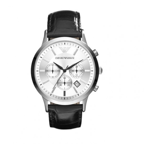 Emporio Armani Watch Chronograph Battery with Black Leather Strap