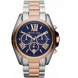 Michael Kors MK5606 43mm Bradshaw Chronograph Silver Rose Gold Navy Watch Michael Kors MK5606 43mm Bradshaw Chronograph Silver Rose Gold Navy Watch