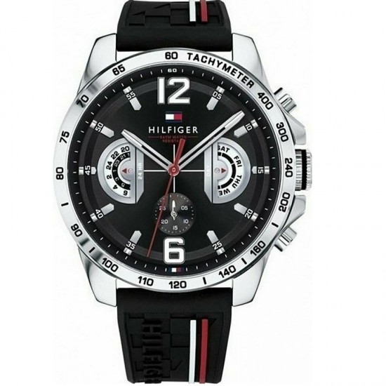 Tommy Hilfiger Men’s Quartz Silicone Strap Black Dial 46mm Watch 1791473