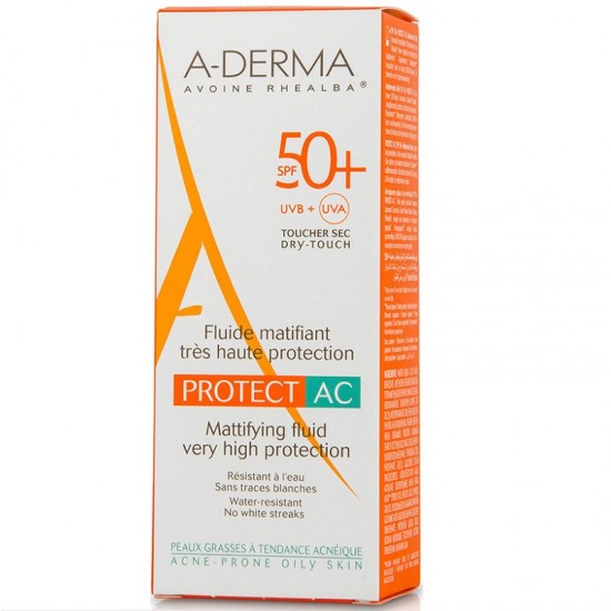  Fluid matifiant cu protectie solara A-Derma Protect AC SPF 50+ pentru ten gras, 40 ml