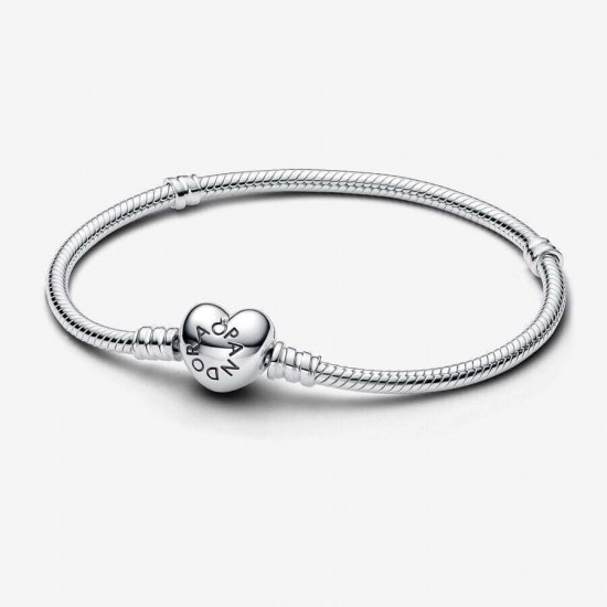 Pandora Moments Sterling Silver Heart Clasp Snake Chain Charm Bracelet Size 19 Pandora Moments Sterling Silver Heart Clasp Snake Chain Charm Bracelet Size 19