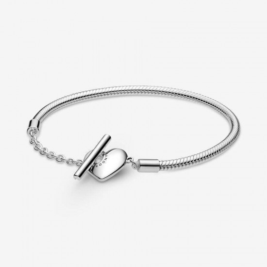 PANDORA Moments 925 Heart T-Bar Snake Chain Bracelet 599285C00-16 cm. PANDORA Moments 925 Heart T-Bar Snake Chain Bracelet 599285C00-16 cm.