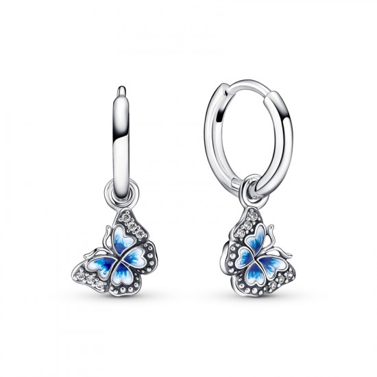 PANDORA Jewelry Women's Hoop Silver Earrings Blue Butterfly 290778C01 PANDORA Jewelry Women's Hoop Silver Earrings Blue Butterfly 290778C01