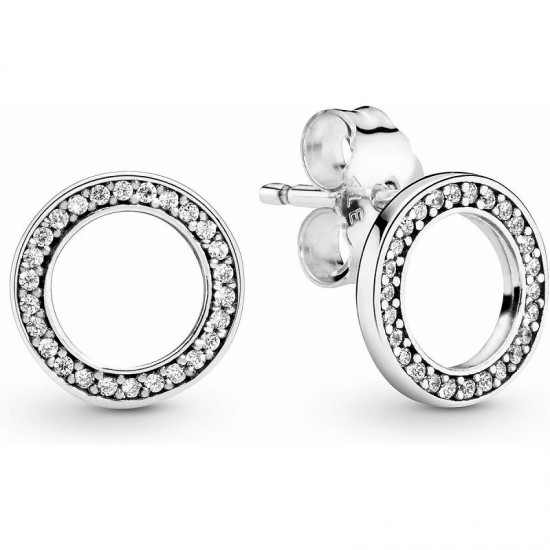 PANDORA Stud Earrings Circle 925 Sterling Silver Stones White Women Pair 290585CZ PANDORA Stud Earrings Circle 925 Sterling Silver Stones White Women Pair 290585CZ