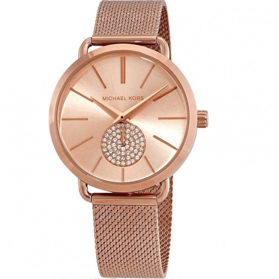 Michael Kors Portia Pave Women's Watch Chronograph with Pink Gold Metal Bracelet Michael Kors Portia Pave Women's Watch Chronograph with Pink Gold Metal Bracelet