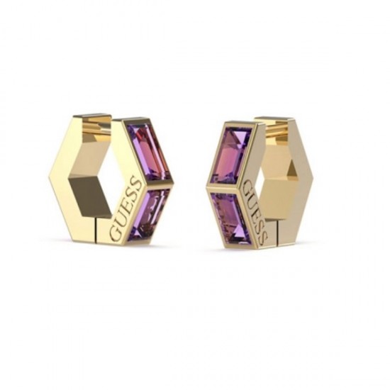 Guess Huggie Me Men's Earrings Hoops made of Steel Gold Plated with Stones Guess Huggie Me Men's Earrings Hoops made of Steel Gold Plated with Stones
