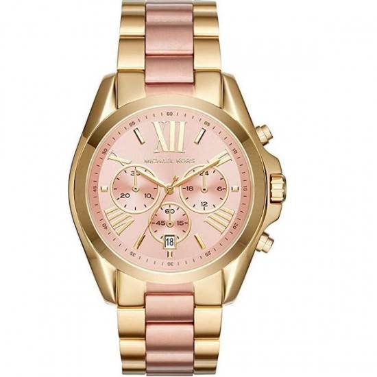 Michael Kors Bradshaw Women's Watch Chronograph with Pink Gold Metal Bracelet