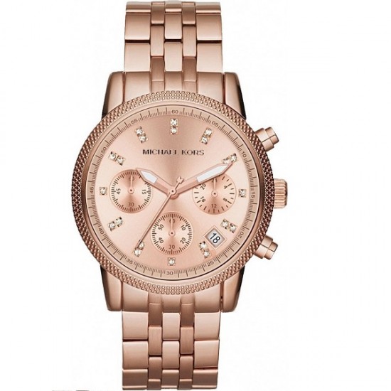 Michael Kors Ritz Women's Watch Chronograph with Pink Gold Metal Bracelet MK6077 Michael Kors Ritz Women's Watch Chronograph with Pink Gold Metal Bracelet MK6077