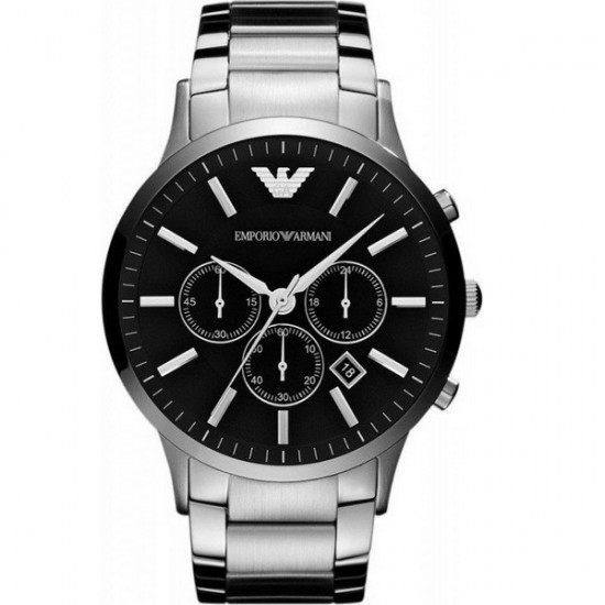 Ceas de bărbați Emporio Armani 45mm, cronograf cu baterie și brățară din metal argintiu AR2460.