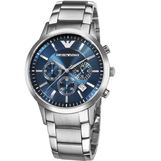 Ceas pentru bărbați Emporio Armani Renato de 43mm, cu cronograf și baterie, cu brățară din metal argintiu AR2448. Ceas pentru bărbați Emporio Armani Renato de 43mm, cu cronograf și baterie, cu brățară din metal argintiu AR2448.